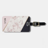 Roze Goud Marmer Aangepaste Monogram Bagage Label (Voorkant horizontaal)
