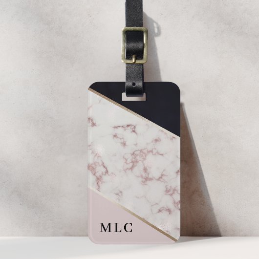 Roze Goud Marmer Aangepaste Monogram Bagage Label
