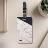Roze Goud Marmer Aangepaste Monogram Bagage Label
