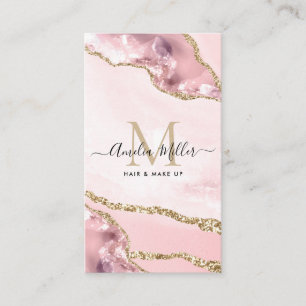 Roze Goud Marmer Agate Haar Make-up Monogram Visitekaartje