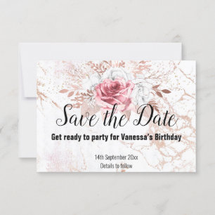 ROZE GOUD MARMER BLUSH ROZE BLOEMEN SAVE THE DATE RSVP KAARTJE