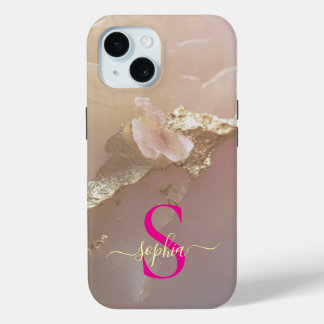 Roze goud marmer goud glitters monogram