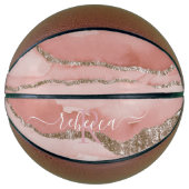 Roze Goud Marmer Monogram Calligrafie Schrift Naam Basketbal (Voorkant)