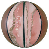 Roze Goud Marmer Monogram Calligrafie Schrift Naam Basketbal (Verticaal)