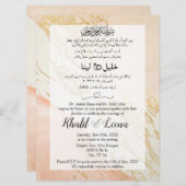 Roze Goud Marmer Moslim Arabisch en Engels Bruilof Kaart (Voorkant / Achterkant)