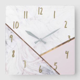 Roze Goud Marmer Werveling & Blush Roze Brons Glam Vierkante Klok