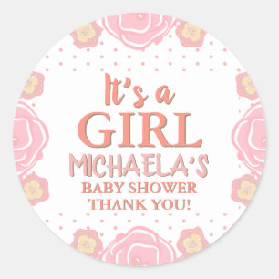 Roze Goud Meisje Baby shower Bloemen Leuke Bloemen Ronde Sticker