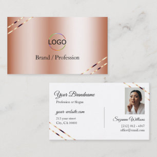 Roze Goud met Glanzende Lijnen Logo en Foto Visitekaartje