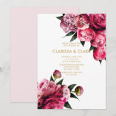 Roze & Goud met romantische pioenen bruiloft Kaart (Voorkant / Achterkant)