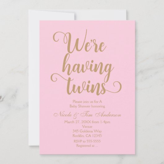 Roze & Goud Met Tweeling Baby Douche Uitnodigingen (Voorkant)