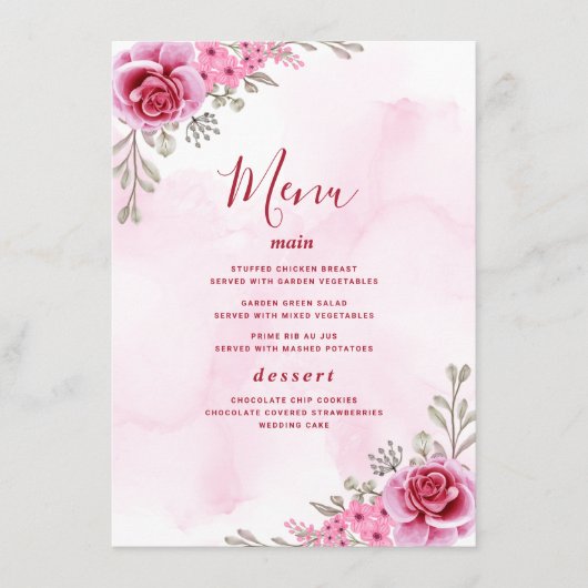 Roze Goud Minimalistische Bloemenbruiloft Menu (Voorkant)