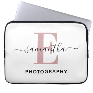 Roze Goud Minimalistische Monogram Logo Laptop Sleeve