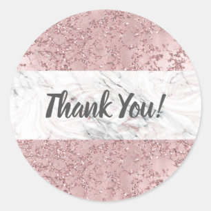 Roze Goud Moderne Glam Marmer & Glitter Decoratie Ronde Sticker