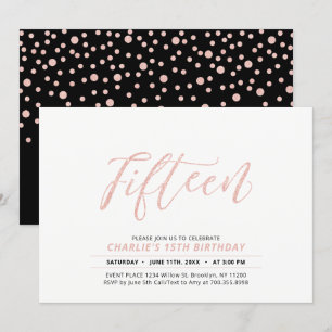 Roze Goud Moderne Lettertype 15e Verjaardagsfeest Kaart