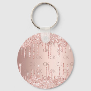 Roze goud monogram glinsterende druppels luxe sleutelhanger
