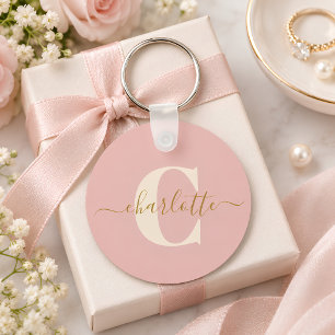 Roze Goud Monogram Naam Script Persoonlijk Sleutelhanger