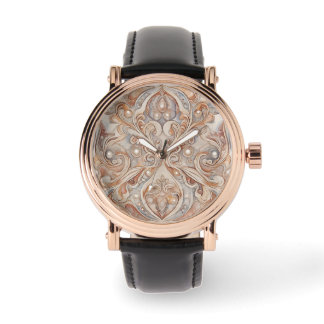 Roze Goud Mozaïek Patroon met Parel Design Kunst,  Horloge