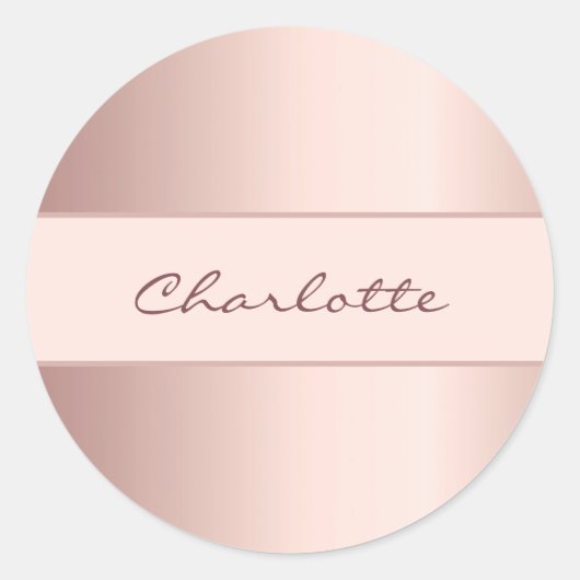 Roze goud naam ronde sticker (Voorkant)