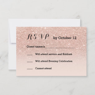 Roze goud namaak glitters roze ombre RSVP zwart Kaartje