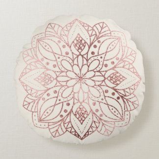 Roze Goud Natuur Mandala  Rond Kussen