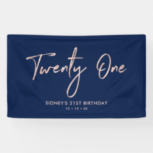Roze Goud & Navy Blauwe 21e Verjaardag Party Banne Spandoek