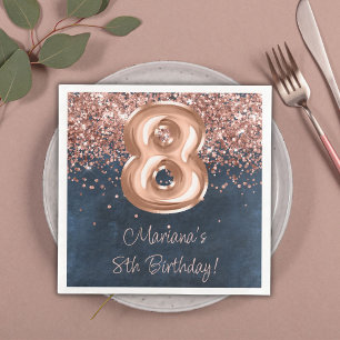 Roze Goud Navy Blauwe 8e Verjaardagsfeestje Servet