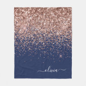 Roze Goud Navy Blauwe Glitter Monogram Fleece Deken (Voorkant)