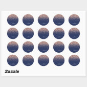 Roze Goud Navy Blauwe Glitters Monogram Ronde Sticker (Vel)