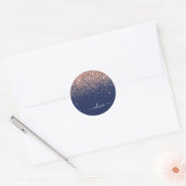 Roze Goud Navy Blauwe Glitters Monogram Ronde Sticker (Envelop)