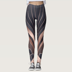 Roze Goud Navy Geometrische Waaiers Neo Deco Kunst Leggings