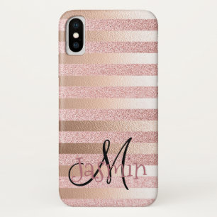 Roze Goud Nep Glitter & Roze Goud Folie Strepen iPhone X Hoesje