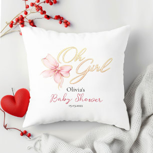 Roze & Goud “Oh Girl” Gouden Typografie Baby Showe Kussen