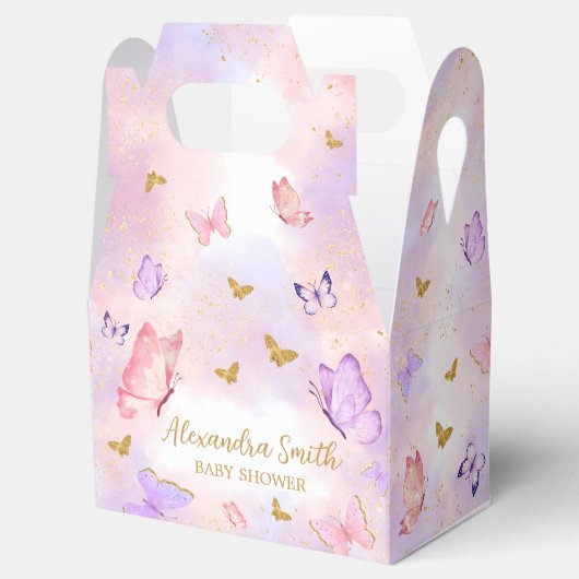 Roze Goud Paarse Vlinder Baby shower Bedankdoosjes (Geopend)