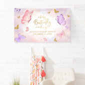 Roze Goud Paarse Vlinder Baby shower Spandoek (Insitu)