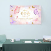 Roze Goud Paarse Vlinder Baby shower Spandoek (Beurs)
