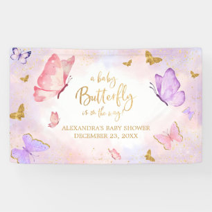 Roze Goud Paarse Vlinder Baby shower Spandoek