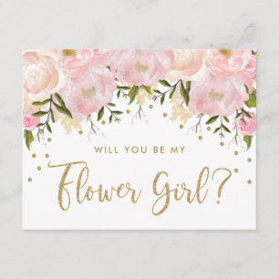 Roze Goud Pastel Bloemenkind Als Mijn Bloemenmeisj Kaart