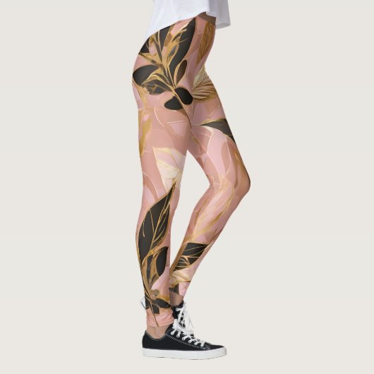 Roze Goud Populair Boho Leaves Collectie Leggings (Rechts)