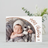 Roze Goud Prettig Kerstman Script Folie Feestdagenkaart (Staand Voorkant)