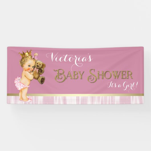 Roze Goud Prinses Baby shower Spandoek (Horizontaal)