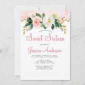 Roze Goud Prinses Bloem Sweet Sixteen Verjaardag Kaart (Voorkant)