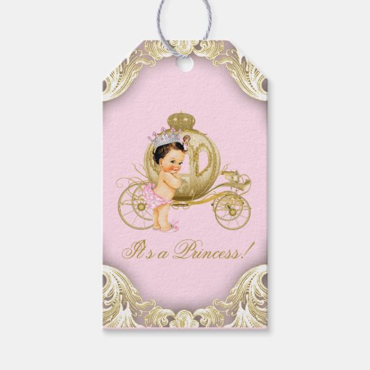 Roze Goud Prinses Carriage Baby shower Cadeaulabel (Voorkant)