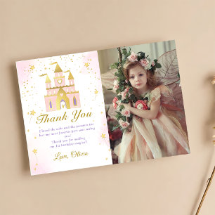 Roze Goud Prinses Carriage Verjaardag Foto Bedankkaart
