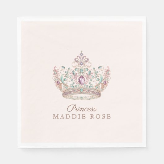 Roze Goud Prinses Kroon Sprookje Verjaardag Servet (Voorkant)