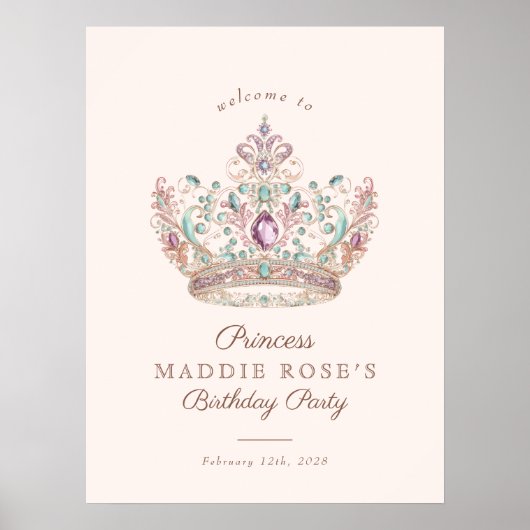 Roze Goud Prinses Kroon Sprookje Verjaardagsteken Poster (Voorkant)
