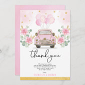 Roze Goud Quarantaine Drive By Baby Shower Parade Bedankkaart (Voorkant / Achterkant)
