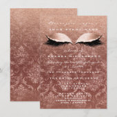 Roze Goud Roos Damask Eyes Glitter 16e bruids Kaart (Voorkant / Achterkant)