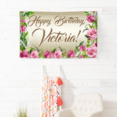 Roze Goud Roos Verjaardag Party Banner (Insitu)