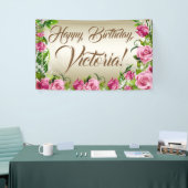 Roze Goud Roos Verjaardag Party Banner (Beurs)