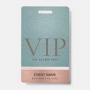 ROZE GOUD ROZE AQUA VIP EVENEMENTENTOEGANGSPAS BADGE